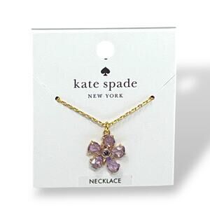 Kate Spade Paradise Flower Necklace Gold Tone Purple Crystal Pendant NWT